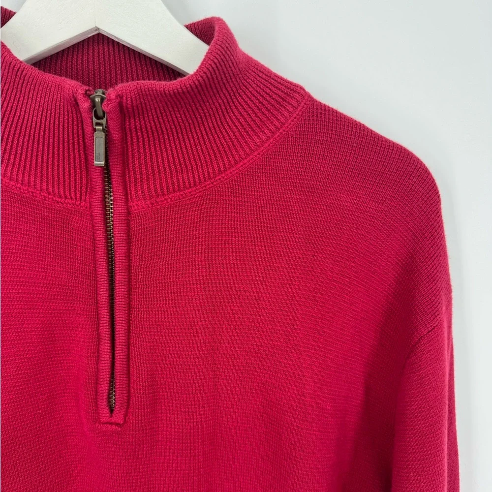 L.L.Bean Men's Burgundy‎ Quarter Zip Sweater Medium 100% Cotton Classic Pullover